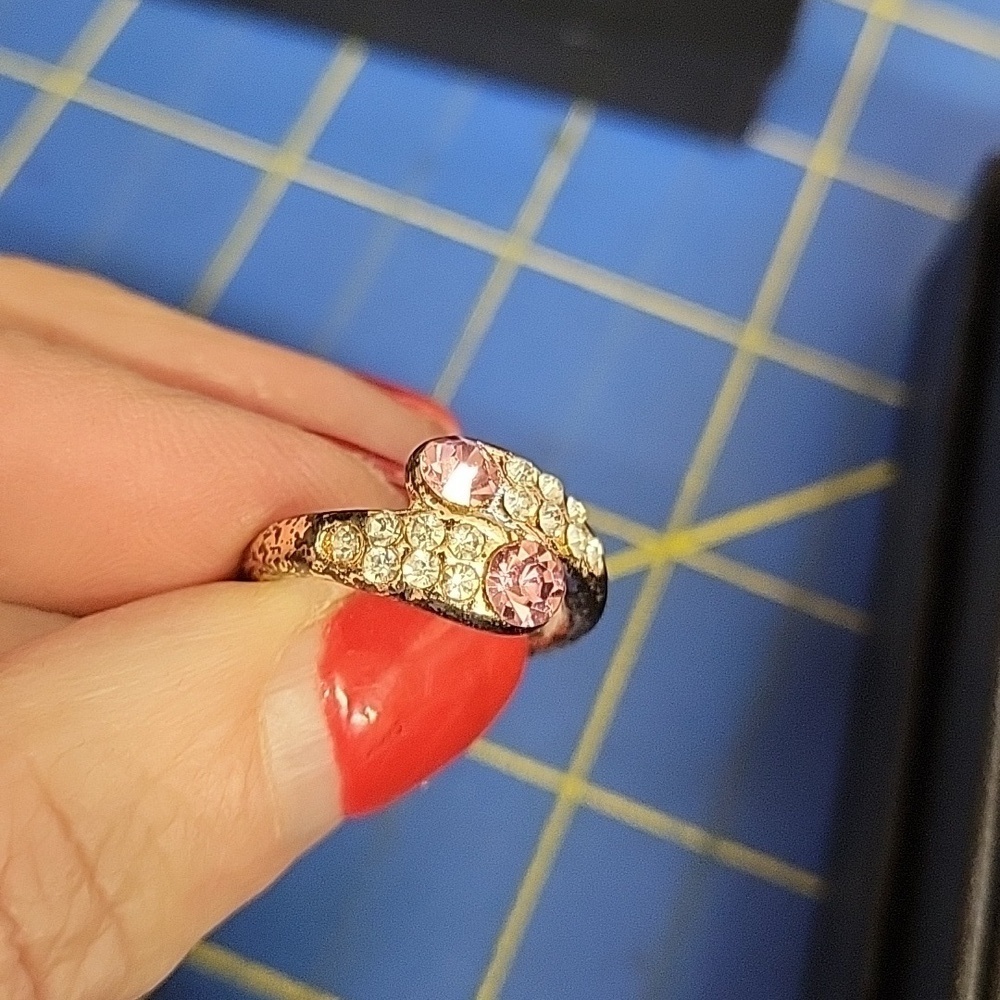Pink & Rhinestone Silver Tone Ring Size 9